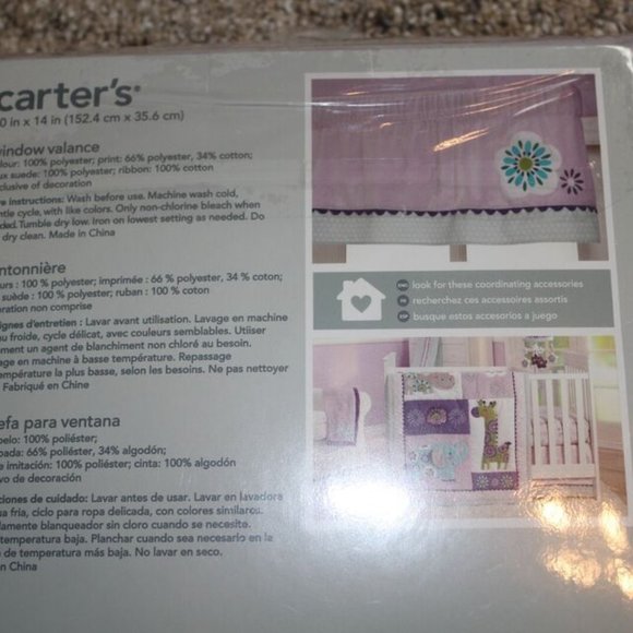 Carters Zoo Collection Purple Flower Baby Girl Velour Nursery Window Valance NWT - Picture 4 of 4